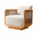 Teak Outdoor Sofa Set with Curved Woven Frames and Round Table