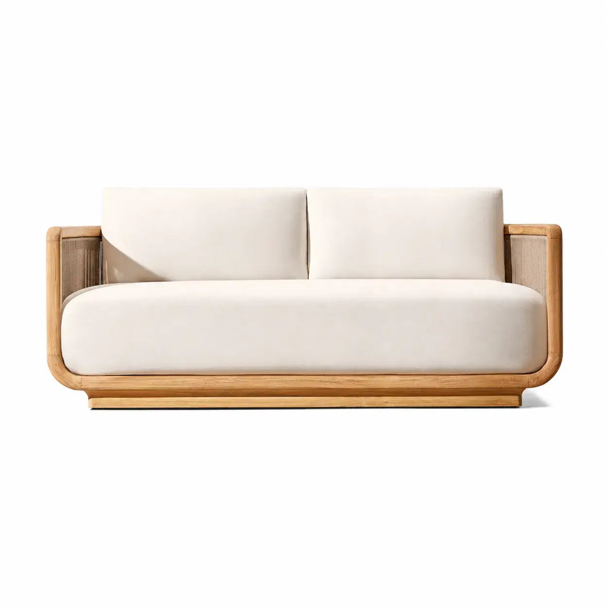 Teak Outdoor Sofa Set with Curved Woven Frames and Round Table