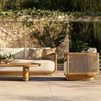 Teak Outdoor Sofa Set with Curved Woven Frames and Round Table