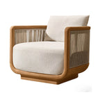 Teak Outdoor Sofa Set with Curved Woven Frames and Round Table