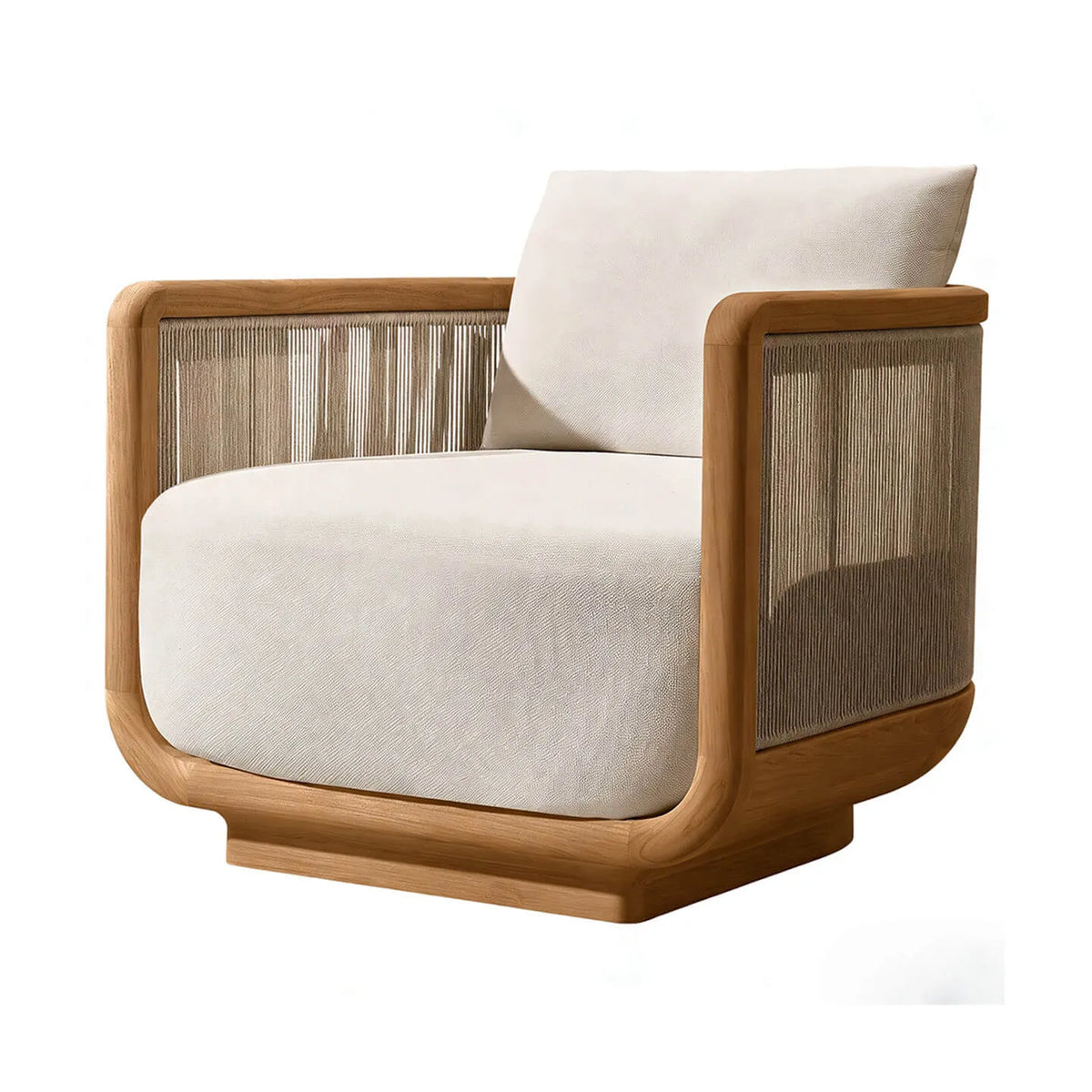 Teak Outdoor Sofa Set with Curved Woven Frames and Round Table