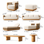 Teak Outdoor Sofa Set with Curved Woven Frames and Round Table Dimensions