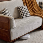 Teak Sofa Set with Deep Seats, Rounded Solid Wood Frame for Living Room