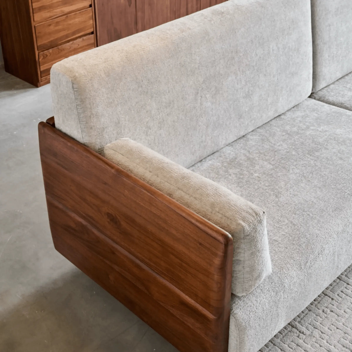 Teak Sofa Set with Deep Seats, Rounded Solid Wood Frame for Living Room