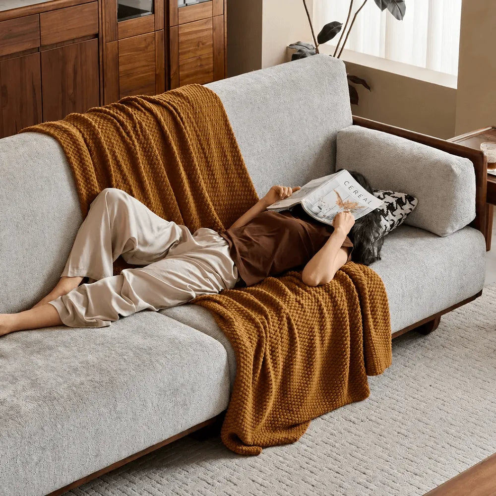 Teak Sofa Set with Deep Seats, Rounded Solid Wood Frame for Living Room