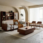 Teak Sofa Set with Deep Seats, Rounded Solid Wood Frame for Living Room