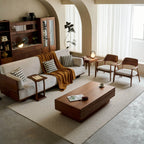 Teak Sofa Set with Deep Seats, Rounded Solid Wood Frame for Living Room