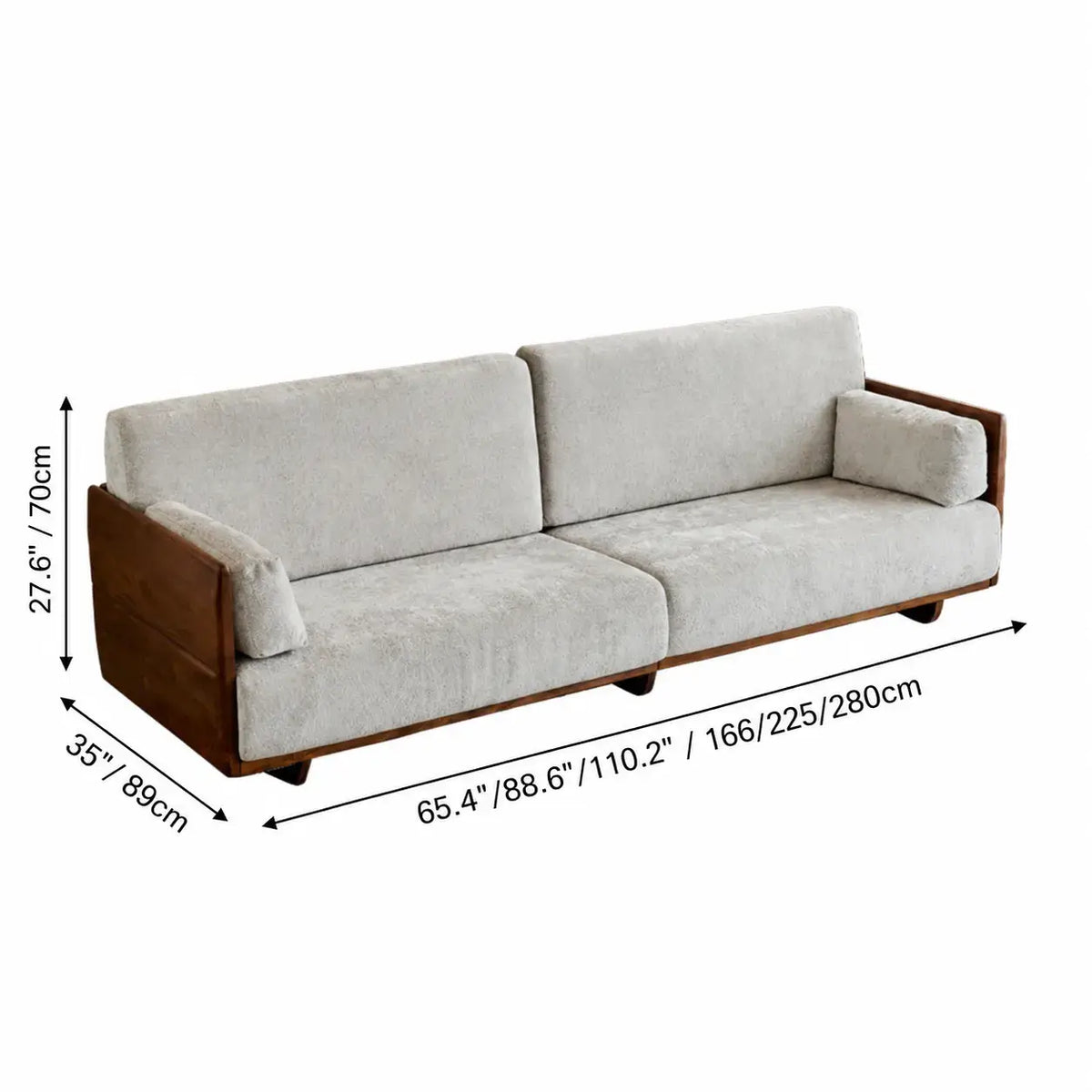 Teak Sofa Set with Deep Seats, Rounded Solid Wood Frame for Living Room Dimensions