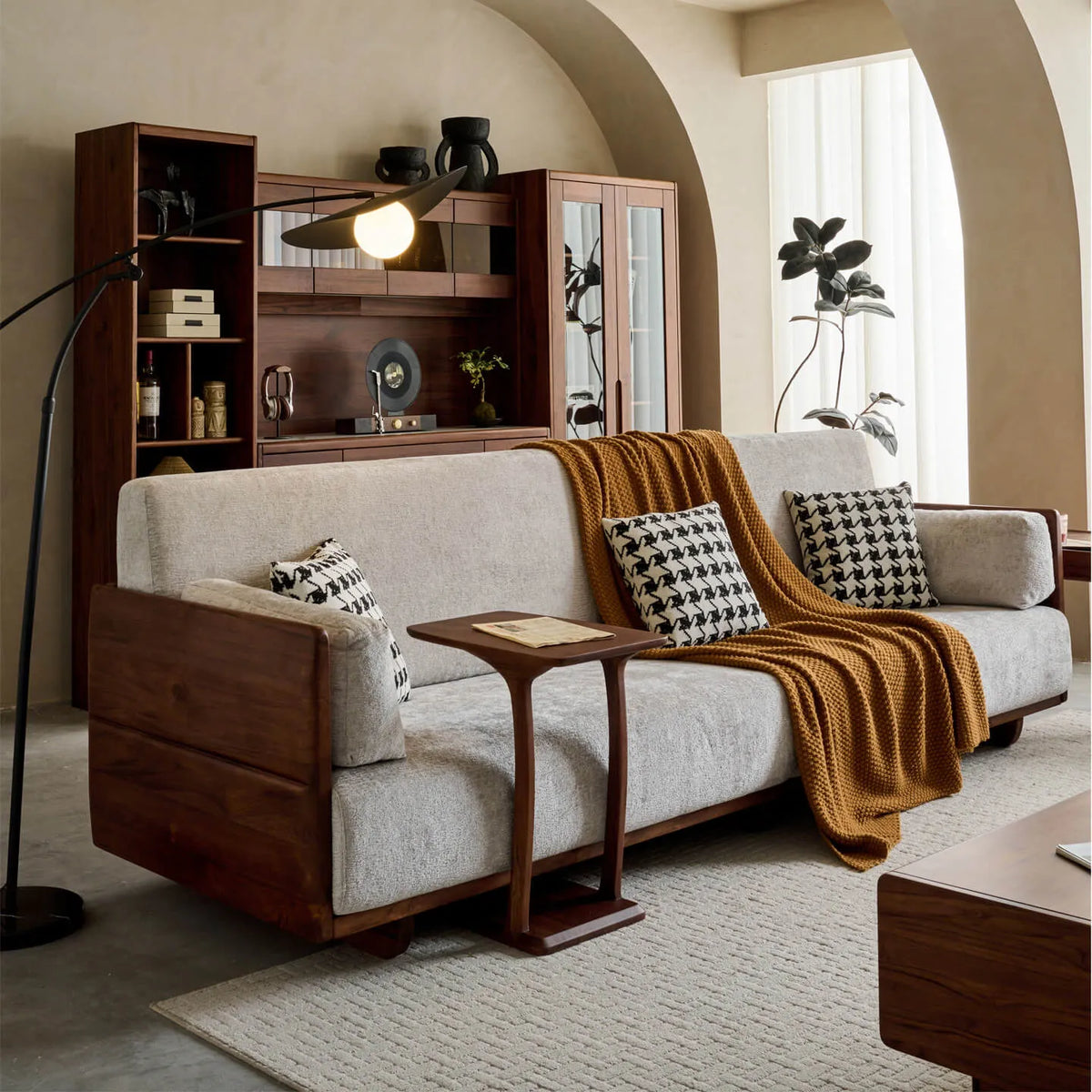Teak Sofa Set with Deep Seats, Rounded Solid Wood Frame for Living Room Main Product Image Image principale du produit