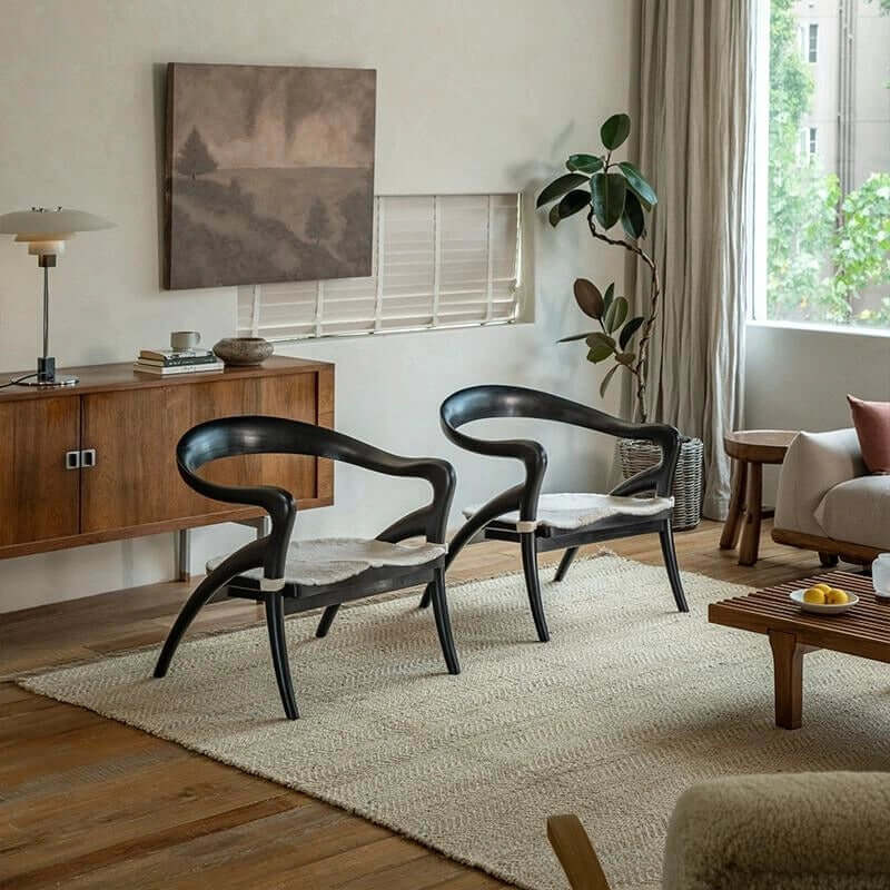 Teak Wood Comfy Accent Chair With Sherpa Fabric Cushion