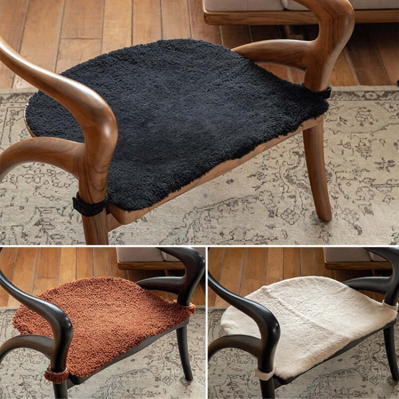 Teak Wood Comfy Accent Chair With Sherpa Fabric Cushion