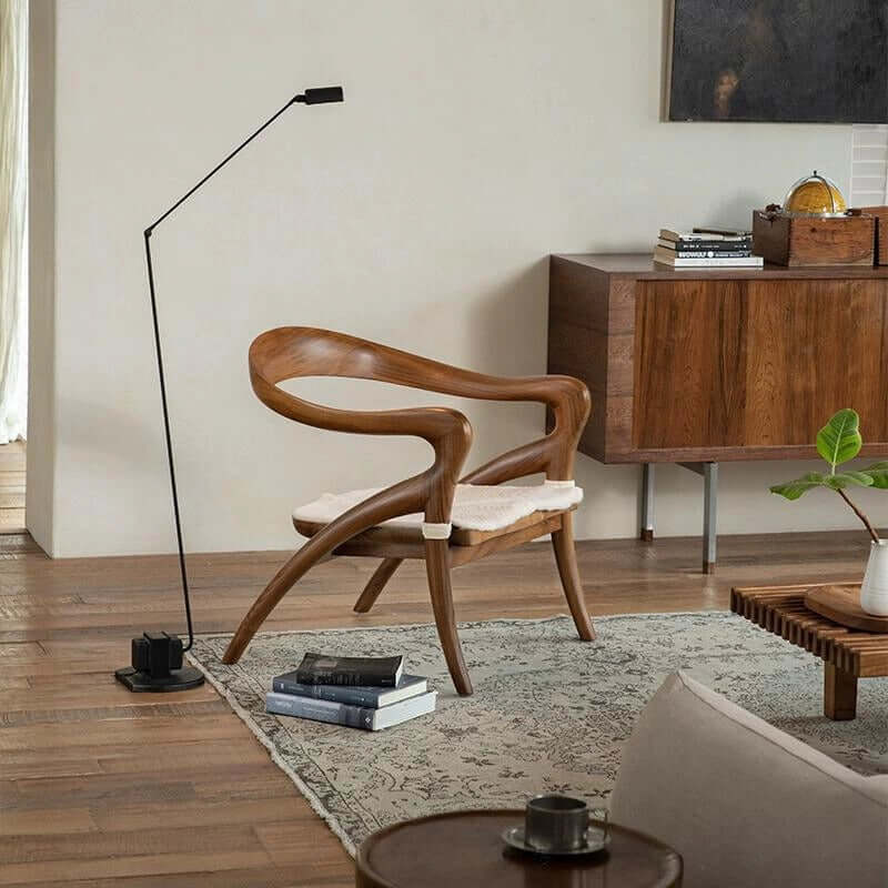 Teak Wood Comfy Accent Chair With Sherpa Fabric Cushion