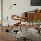 Teak Wood Comfy Accent Chair With Sherpa Fabric Cushion