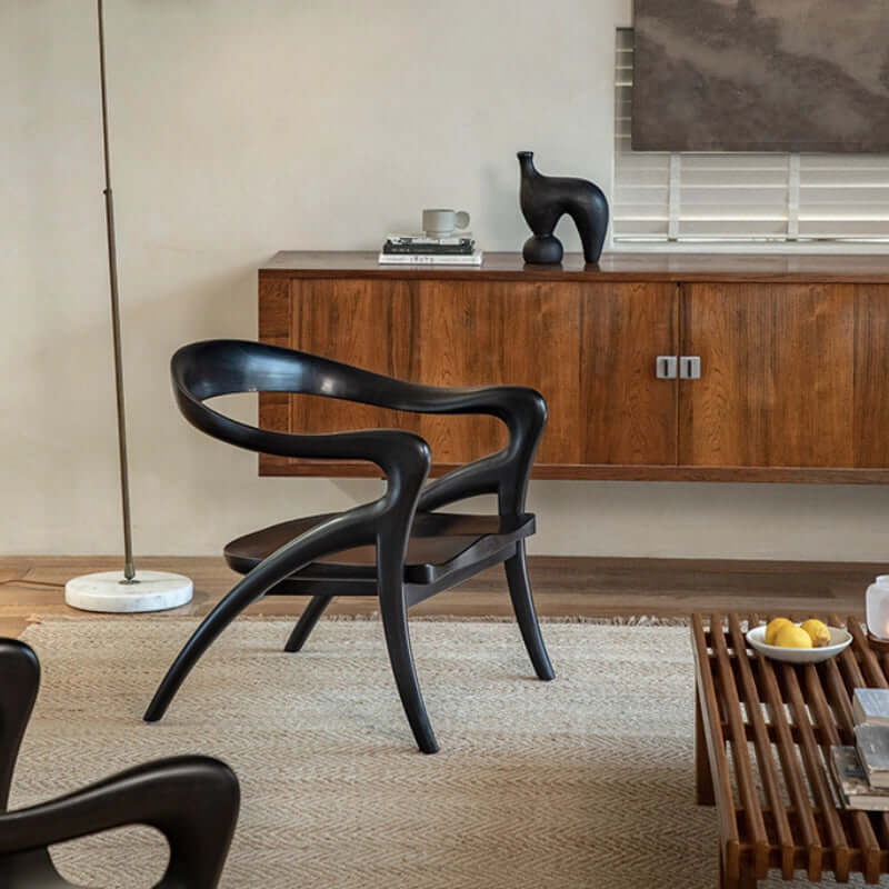 Teak Wood Comfy Accent Chair With Sherpa Fabric Cushion