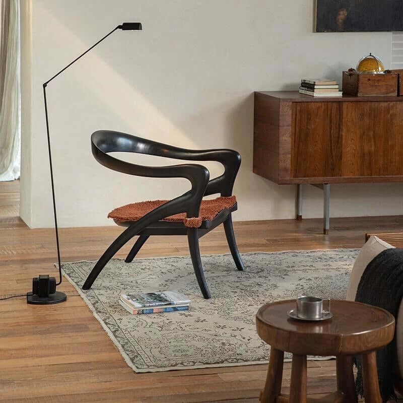 Teak Wood Comfy Accent Chair With Sherpa Fabric Cushion Main Product Image Main image