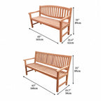 Teak Wood Outdoor Lounge Bench with Mortise-Tenon Frame, Classic Garden Park Seating Dimensions