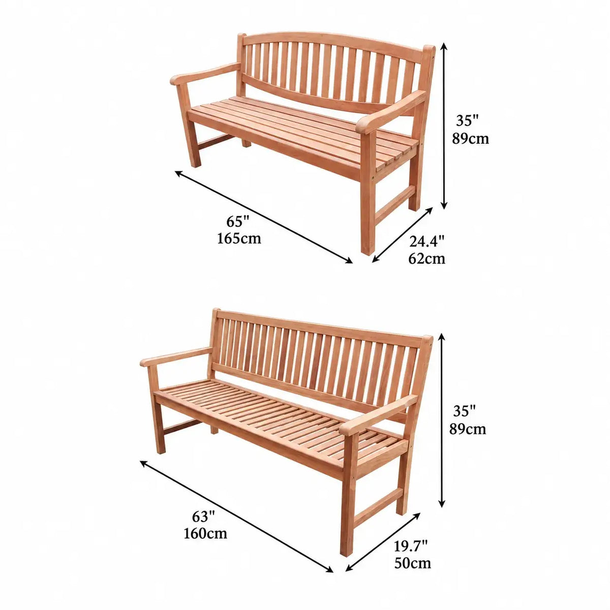 Teak Wood Outdoor Lounge Bench with Mortise-Tenon Frame, Classic Garden Park Seating Dimensions