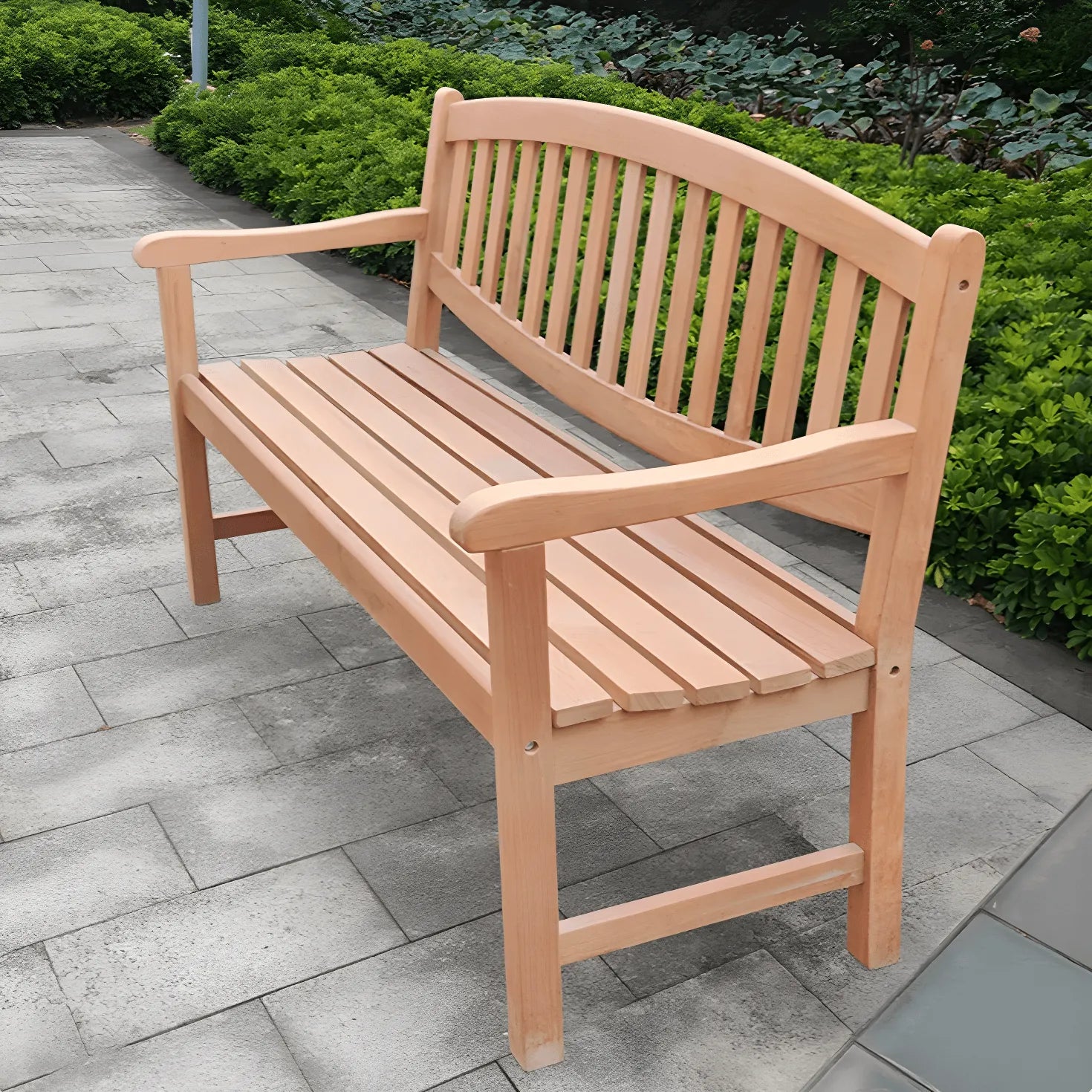 Teak Wood Outdoor Lounge Bench with Mortise-Tenon Frame, Classic Garden Park Seating