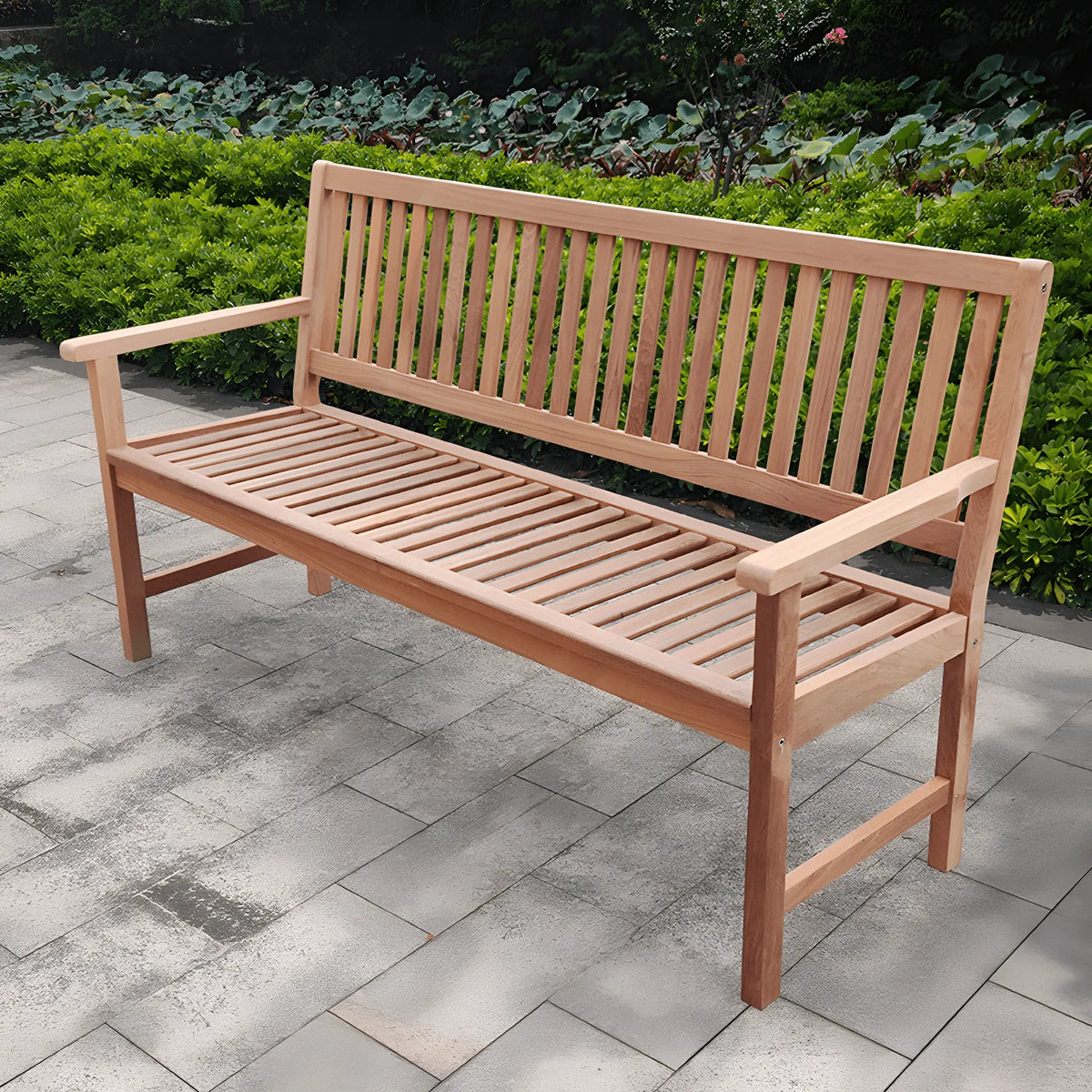 Teak Wood Outdoor Lounge Bench with Mortise-Tenon Frame, Classic Garden Park Seating