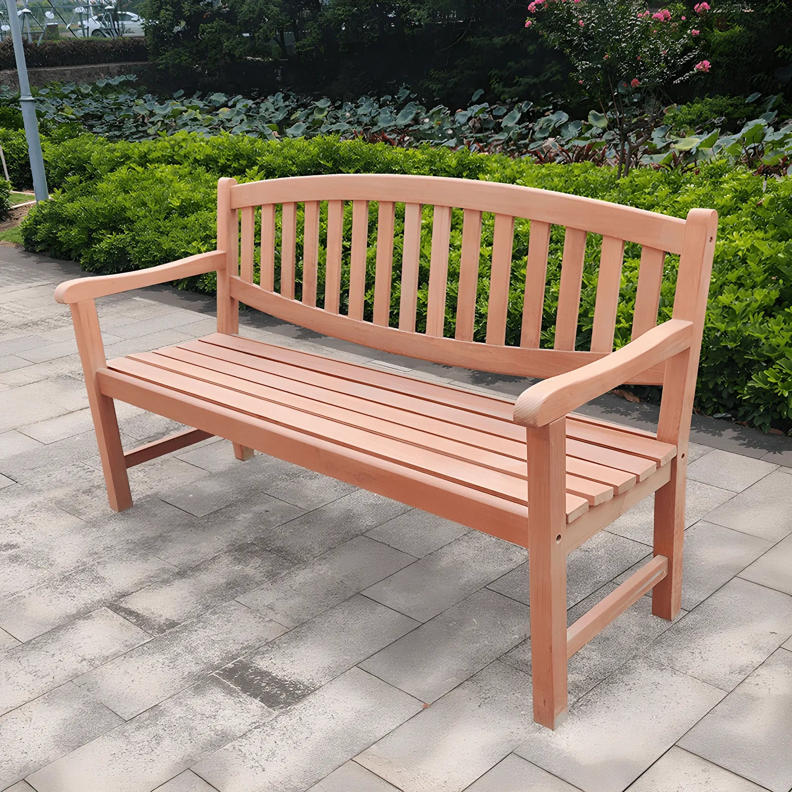 Teak Wood Outdoor Lounge Bench with Mortise-Tenon Frame, Classic Garden Park Seating