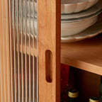 Tempered Glass Door Sideboard with Cherry Wood Finish