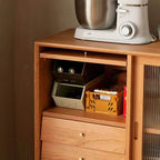 Tempered Glass Door Sideboard with Cherry Wood Finish