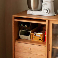 Tempered Glass Door Sideboard with Cherry Wood Finish