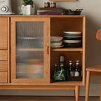 Tempered Glass Door Sideboard with Cherry Wood Finish