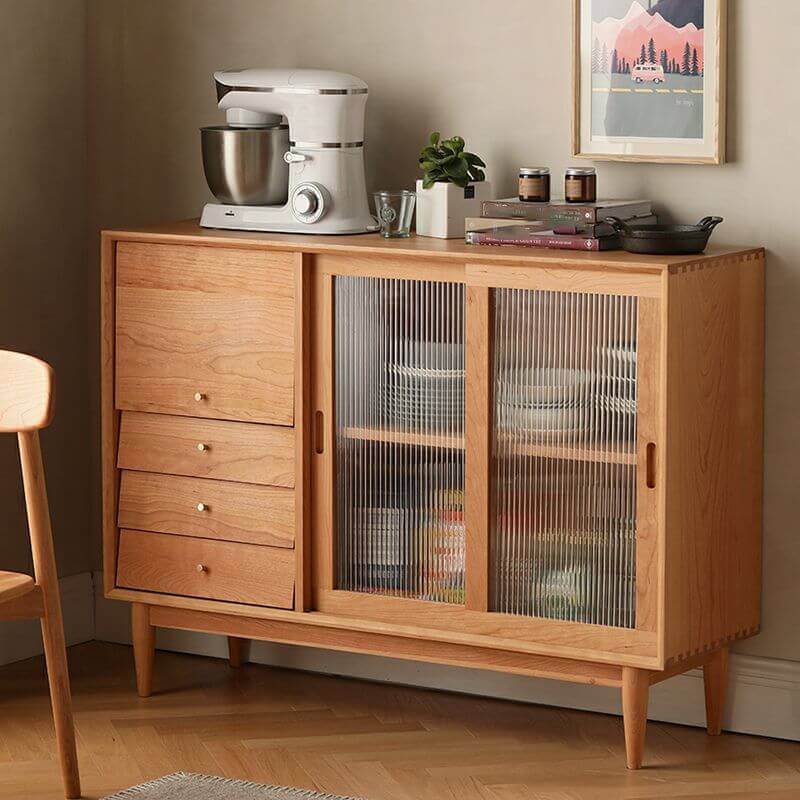 Tempered Glass Door Sideboard with Cherry Wood Finish Main Product Image