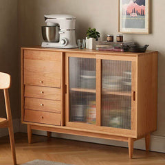 Tempered Glass Door Sideboard with Cherry Wood Finish Main Product Image