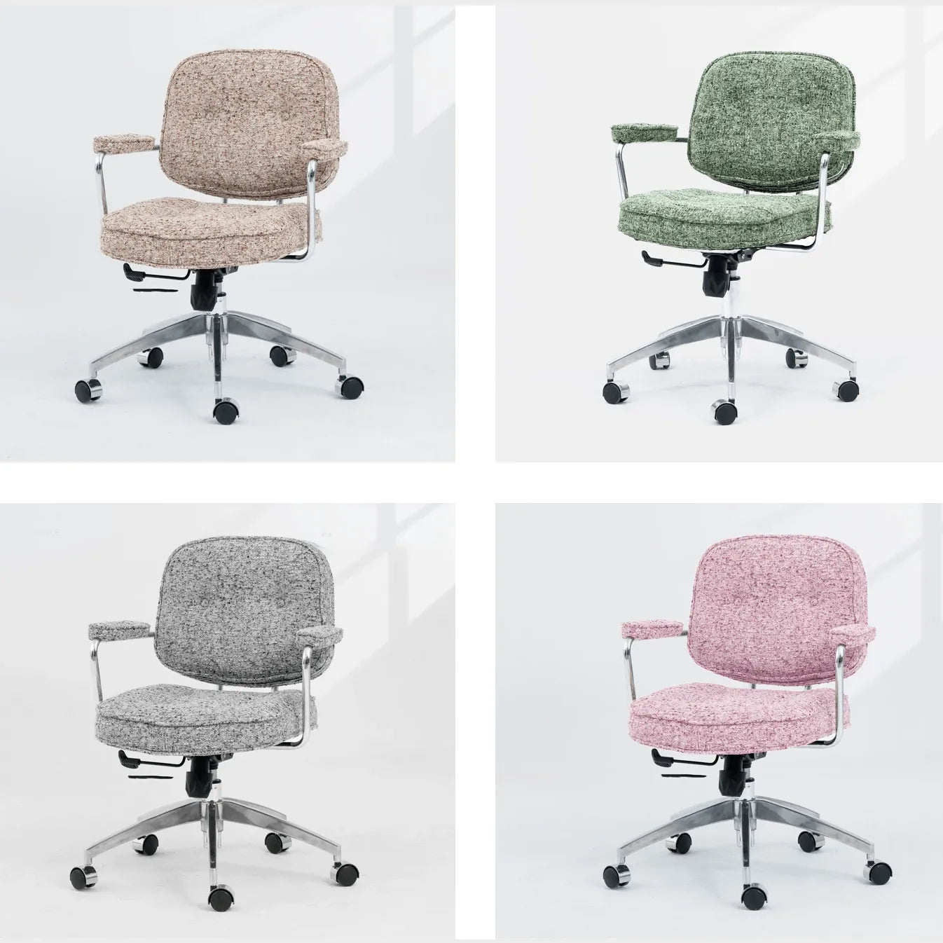 Textured Boucle Office Chair With Polished Aluminum Swivel Base Image secondaire du produit