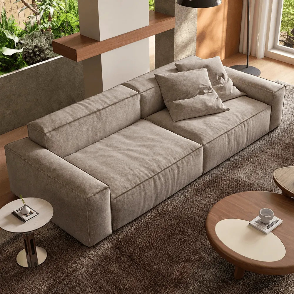 Textured Chenille-Linen Sofa with Block Silhouette and Relaxed Lounge Appeal