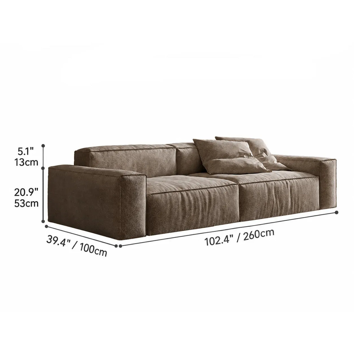 Textured Chenille-Linen Sofa with Block Silhouette and Relaxed Lounge Appeal Dimensions