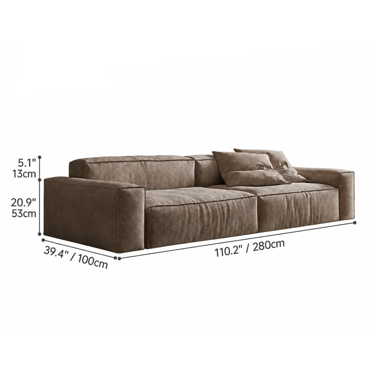 Textured Chenille-Linen Sofa with Block Silhouette and Relaxed Lounge Appeal Dimensions