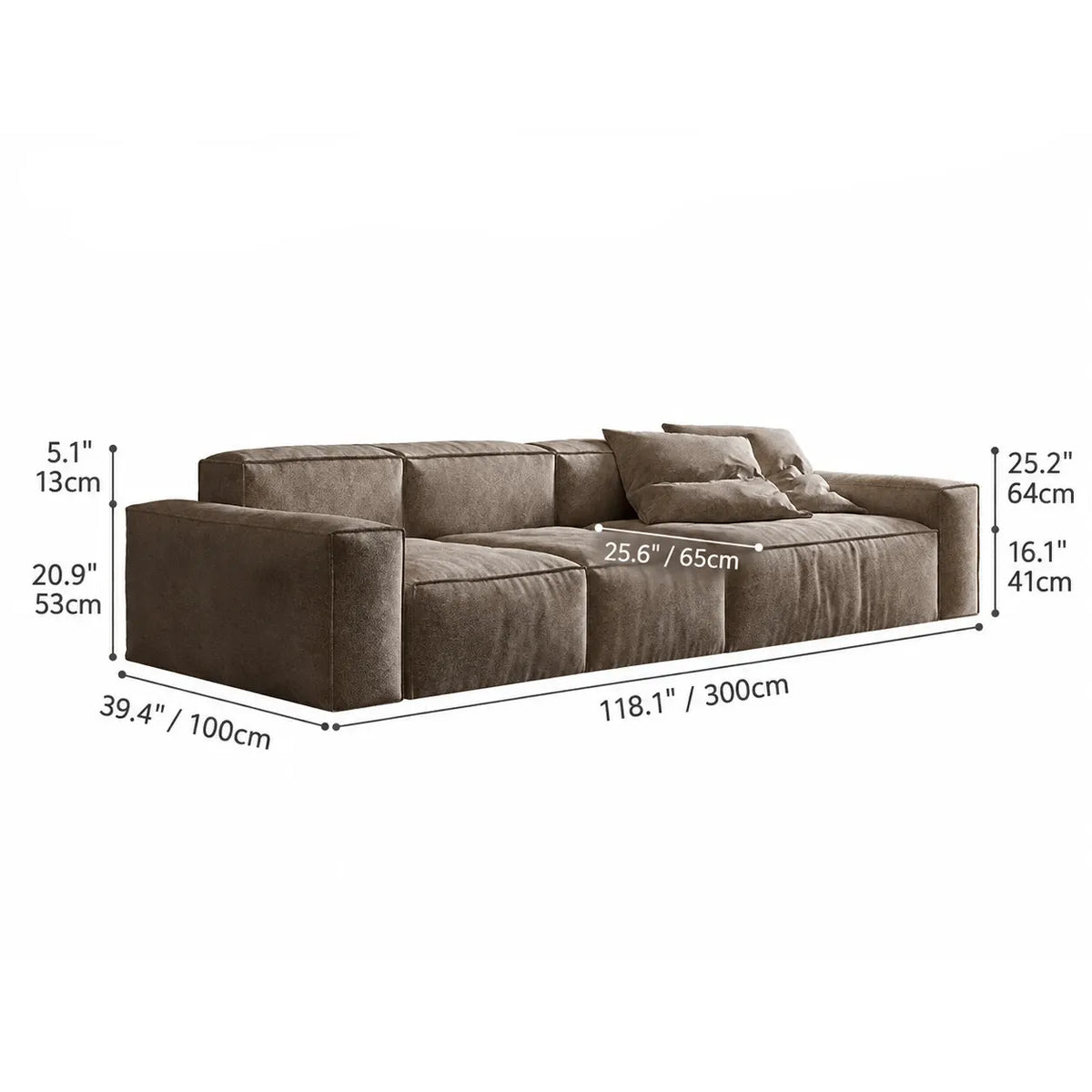 Textured Chenille-Linen Sofa with Block Silhouette and Relaxed Lounge Appeal Dimensions