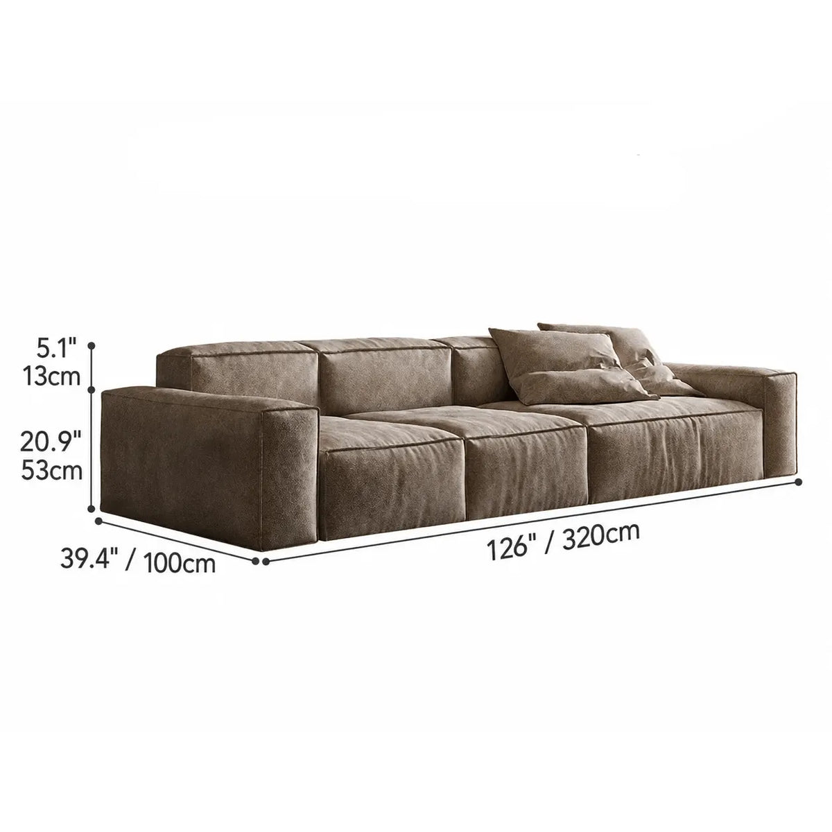 Textured Chenille-Linen Sofa with Block Silhouette and Relaxed Lounge Appeal Dimensions