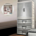 Textured Corner Wardrobe Armoire With Drawers and Hanging Rod