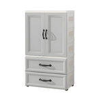 Textured Corner Wardrobe Armoire With Drawers and Hanging Rod