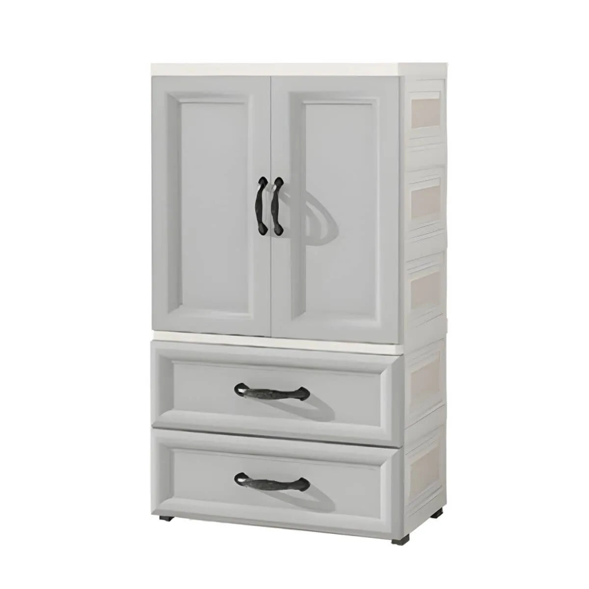Textured Corner Wardrobe Armoire With Drawers and Hanging Rod