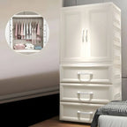 Textured Corner Wardrobe Armoire With Drawers and Hanging Rod