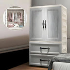 Textured Corner Wardrobe Armoire With Drawers and Hanging Rod