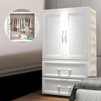 Textured Corner Wardrobe Armoire With Drawers and Hanging Rod