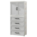 Textured Corner Wardrobe Armoire With Drawers and Hanging Rod