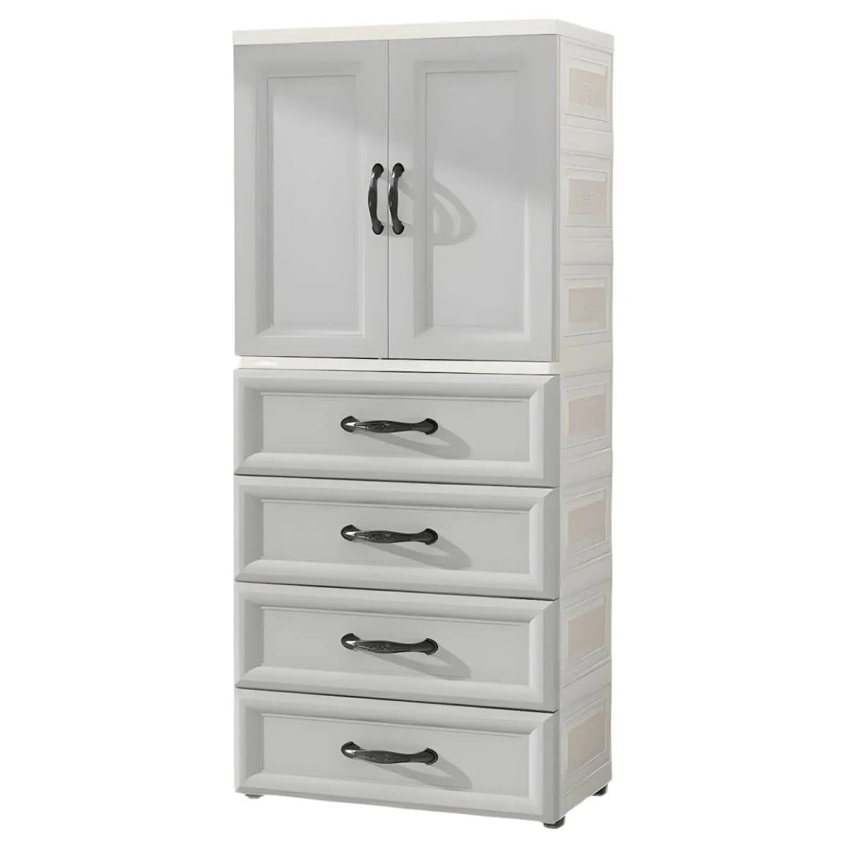 Textured Corner Wardrobe Armoire With Drawers and Hanging Rod
