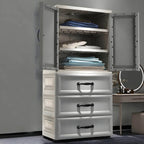 Textured Corner Wardrobe Armoire With Drawers and Hanging Rod