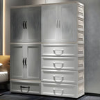 Textured Corner Wardrobe Armoire With Drawers and Hanging Rod