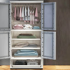 Textured Corner Wardrobe Armoire With Drawers and Hanging Rod