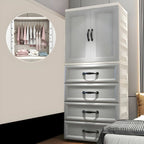 Textured Corner Wardrobe Armoire With Drawers and Hanging Rod