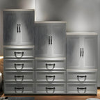 Textured Corner Wardrobe Armoire With Drawers and Hanging Rod