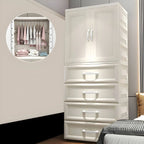Textured Corner Wardrobe Armoire With Drawers and Hanging Rod